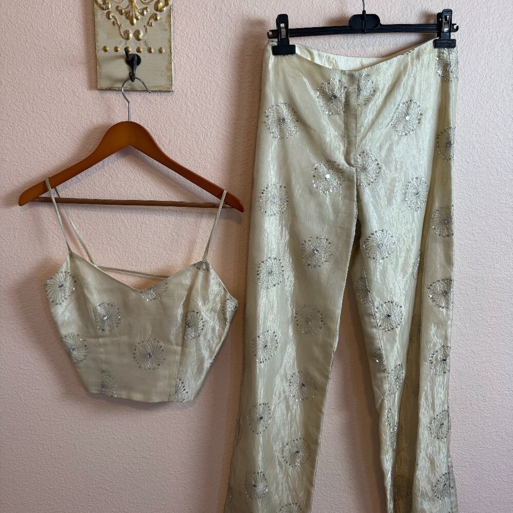 Vintage Y2K Del Rosario unique sequin pant and top - wedding, rehearsal dinner